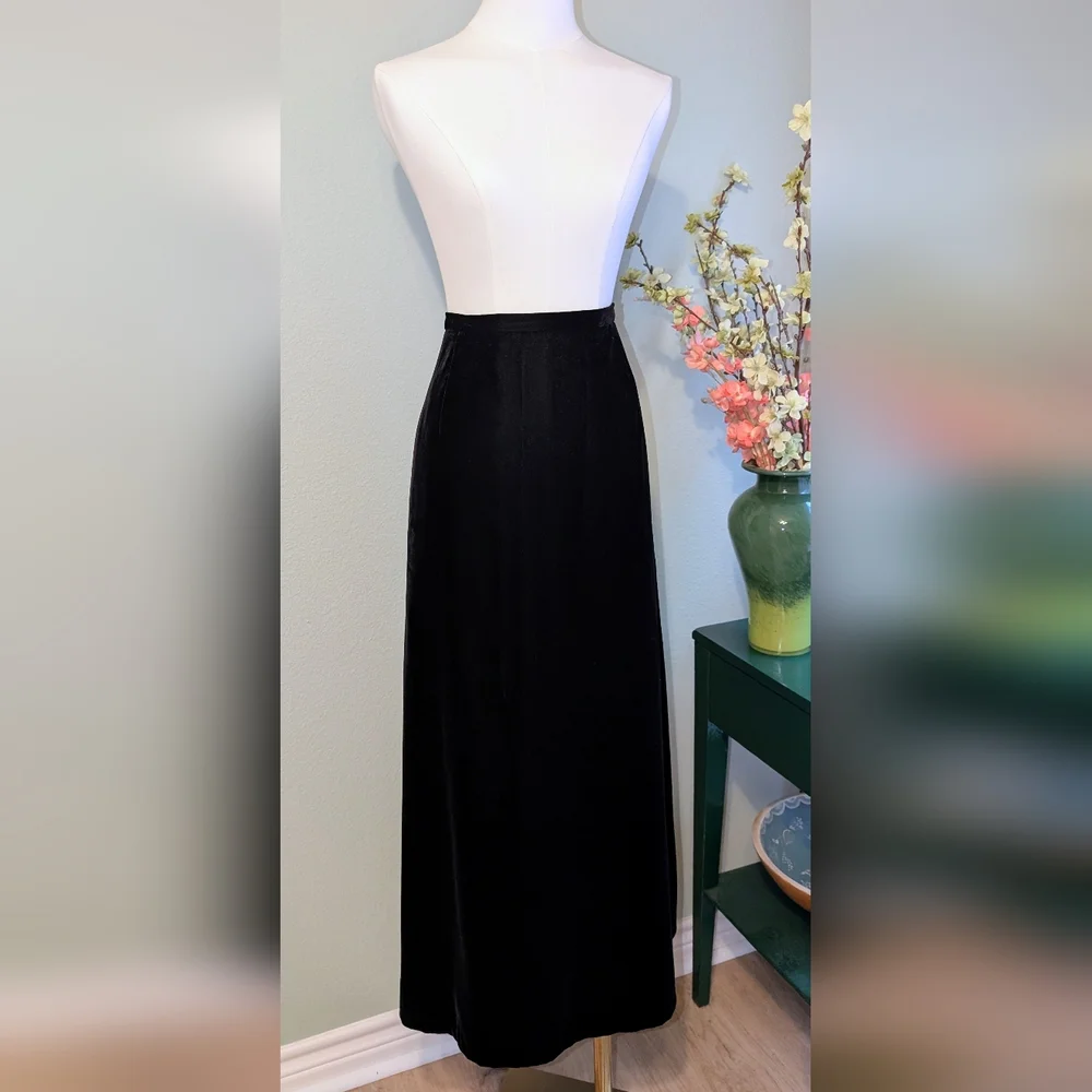 Vintage Talbots Womens Black Velvet Maxi Midi Skirt sz 16 A-line Classic Formal - Picture 5 of 7